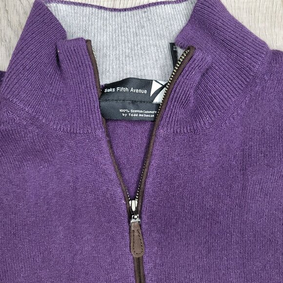 Saks Fifth Avenue  Todd & Duncan Purple Scottish Cashmere Half-Zip Sweater L men - Picture 2 of 8